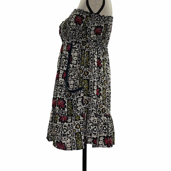ABSTRACT Cartoon Floral Strapless Button Dress - Picture 3 of 9